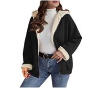 Générique Womens Plaid Shacket Jacket Sherpa Lined Flannel Jackets Oversized Winter Warm Zip Up Fleece Hoodies Coat Outwear (B Black,S)