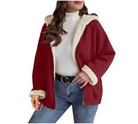 Générique Womens Plaid Shacket Jacket Sherpa Lined Flannel Jackets Oversized Winter Warm Zip Up Fleece Hoodies Coat Outwear (B Red,S)
