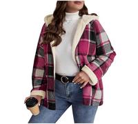 Générique Womens Plaid Shacket Jacket Sherpa Lined Flannel Jackets Oversized Winter Warm Zip Up Fleece Hoodies Coat Outwear (A Rose,S)