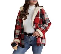 Générique Womens Plaid Shacket Jacket Sherpa Lined Flannel Jackets Oversized Winter Warm Zip Up Fleece Hoodies Coat Outwear (A Red,TTG)
