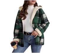 Générique Womens Plaid Shacket Jacket Sherpa Lined Flannel Jackets Oversized Winter Warm Zip Up Fleece Hoodies Coat Outwear (A Green,S)