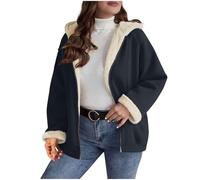 Générique Womens Plaid Shacket Jacket Sherpa Lined Flannel Jackets Oversized Winter Warm Zip Up Fleece Hoodies Coat Outwear (B Navy,S)