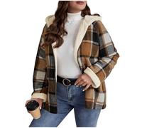Générique Womens Plaid Shacket Jacket Sherpa Lined Flannel Jackets Oversized Winter Warm Zip Up Fleece Hoodies Coat Outwear (A Coffee,S)