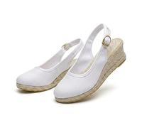 Générique Women's Platform Wedge Sandals 2026 Canvas Wide Width Sandal Comfortable Round Toe Breathable Slip On Womens Sandal Casual Summer Vacation Walking Shoes (White,40)