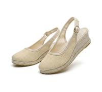 Générique Women's Platform Wedge Sandals 2026 Canvas Wide Width Sandal Comfortable Round Toe Breathable Slip On Womens Sandal Casual Summer Vacation Walking Shoes (Beige,37)
