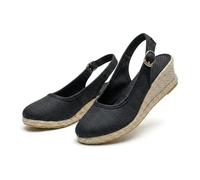 Générique Women's Platform Wedge Sandals 2026 Canvas Wide Width Sandal Comfortable Round Toe Breathable Slip On Womens Sandal Casual Summer Vacation Walking Shoes (Black,36)