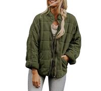 Générique Womens Quilted Puffer Jackets Casual Loose Padded Coats Stand Colla Long Sleeve Zip Up Winter Warm Coat (4,S)