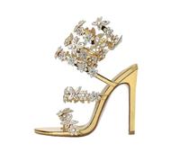 Générique Women's Rhinestone Spiral Strappy High Heels - Open Toe Stiletto Heeled Sandals, Glamorous Prom Party Wedding Shoes for Brides & Evening(Gold,38 EU)