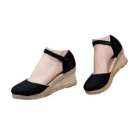 Générique Women's Rope-soled Wedges Closed Toe Platform Sandals, Closed Toe Platform Slip On Sandals with Ankle Buckle (Black,39)