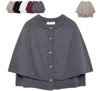 Générique Women's Round Neck Cropped Knit Cape Cardigan, Button Up Shawl Sweater Coat Casual Old Money Aesthetic (Gray,M)