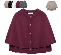 Générique Women's Round Neck Cropped Knit Cape Cardigan, Button Up Shawl Sweater Coat Casual Old Money Aesthetic (Wine Red,Grand)