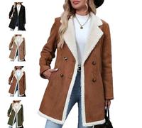Générique Womens Sherpa Lined Faux Suede Long Jacket Coats Fuzzy Sherpa Lined Trench Coat Notch Lapel Double Breasted Fleece Overcoat (Brown,M)