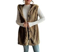 Générique Womens Sherpa Vest with Hood 2025 Winter Fleece Button Up Long Vest Jackets Warm Lightweight Fall Outerwear (camel,TTG)