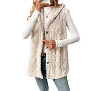 Générique Womens Sherpa Vest with Hood 2025 Winter Fleece Button Up Long Vest Jackets Warm Lightweight Fall Outerwear (beige,TTG)
