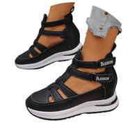 Générique Womens Side Zipper Adjustable Hook and Loop Comfortable Lightweight Casual Hollow Out Breathable Wedge Sandals (Black,36)