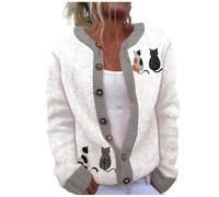 Générique Women's Single Plush Art Print Comfortable Knitted Cardigan Manteaux Courts pour Femmes