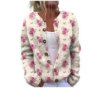 Générique Women's Single Plush Art Print Comfortable Knitted Cardigan Manteaux Courts pour Femmes
