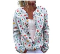 Générique Women's Single Plush Art Print Comfortable Knitted Cardigan Manteaux Courts pour Femmes