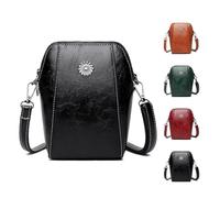 Générique Women's Soft Leather Mobile Phone Bag Messenger Bags, Mini Messenger Shoulder Purses for Daily Casual (Black)