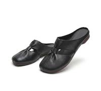 Générique Women's Soft Sole Knot Mules, Lightweight Round Toe Backless Non-Slip Sandals, Hollow Out Breathable Flats (Black,36)