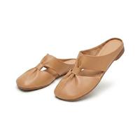 Générique Women's Soft Sole Knot Mules, Lightweight Round Toe Backless Non-Slip Sandals, Hollow Out Breathable Flats (Mustard Yellow,35)