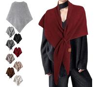 Générique Women's Solid Color Scarf with Loop Closure, Soft Knitted Blend Scarf Cape, Casual Soft Comfortable Shawl Daily Wear (Red-A)