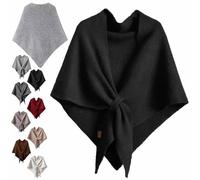 Générique Women's Solid Color Scarf with Loop Closure, Soft Knitted Blend Scarf Cape, Casual Soft Comfortable Shawl Daily Wear (Black-A)