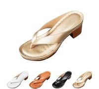 Générique Women's Solid Color Summer Chunky Heel Sandals, Slip on Open Toe Square Toe Comfortable Heeled Sandals, Casual and Dressy Shoes for Long Walks (32 2/3,gold)
