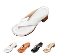 Générique Women's Solid Color Summer Chunky Heel Sandals, Slip on Open Toe Square Toe Comfortable Heeled Sandals, Casual and Dressy Shoes for Long Walks (33 1/9,White)