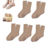 Générique Women'S Solid Mid-Calf Socks, Womens Solid Mid Calf Sock Fall and Winter, 5 Pairs Cozy Fall Socks for Women (Brown)