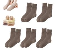 Générique Women'S Solid Mid-Calf Socks, Womens Solid Mid Calf Sock Fall and Winter, 5 Pairs Cozy Fall Socks for Women (Coffee Brown)