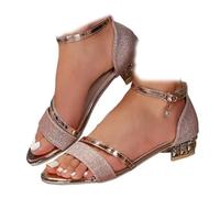 Générique Women's Sparkly Low Chunky Block Heels Sandals Rhinestone Square Open Toe Ankle Strap Dress Pump Sandals Wide Width Strappy Sandals Non-Slip Walking Shoes (Pink,42)