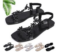 Générique Women's Sparkly Rhinestone Elastic Strap Elegant Slip On Flat Sandals (Black-B,41)