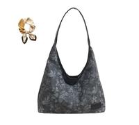 Générique Women's Stylish Flowers Print Shoulder Bag,Retro Casual PU Handbag,Large Capacity Versatile Underarm Satchel with Pouch