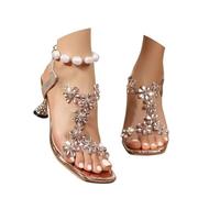 Générique Women's Summer Heeled Sandals Floral Pattern Elegant Open Toe Dress Shoes For Evening Outings Casual Beach (Gold, 43)