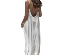 Générique Womens Summer Sleeveless Backless Cami Dresses Maxi Adjustable Tie Back Spaghetti Strap Vacation Beach Dresses (White,Grand)