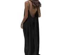 Générique Womens Summer Sleeveless Backless Cami Dresses Maxi Adjustable Tie Back Spaghetti Strap Vacation Beach Dresses (Black,TTG)