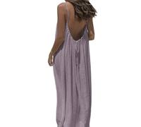 Générique Womens Summer Sleeveless Backless Cami Dresses Maxi Adjustable Tie Back Spaghetti Strap Vacation Beach Dresses (Purple,Grand)