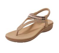 Générique Women'S T-Strap Flat Sandals with Sparkling Rhinestones, Summer Comfortable Orthopedic Arch Support Sandals for Wome (Brown,32)