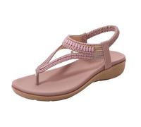 Générique Women'S T-Strap Flat Sandals with Sparkling Rhinestones, Summer Comfortable Orthopedic Arch Support Sandals for Wome (Pink,32 1/3)
