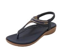 Générique Women'S T-Strap Flat Sandals with Sparkling Rhinestones, Summer Comfortable Orthopedic Arch Support Sandals for Wome (Black,33)
