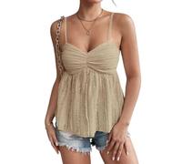Générique Womens Trim Peplum Tank Top Spaghetti Strap Cami Backless Top Summer Boho Camisole Going Out Crop Tops (Khaki, L)