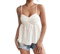 Générique Womens Trim Peplum Tank Top Spaghetti Strap Cami Backless Top Summer Boho Camisole Going Out Crop Tops (Beige, M)