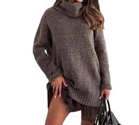 Générique Women's Turtleneck Sweater Mini Dress Set - 2 Piece Winter Outfit with Elegant Lace-Trim Slip Dress, Soft Oversized Knit Top (Brown,XL)