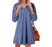 Générique Women's V-Neck Puff Sleeve Denim Layered Dress, Summer Casual Jean Mini Dresses, V Neck Denim Dress for Women (Blue,TG)