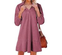 Générique Women's V-Neck Puff Sleeve Denim Layered Dress, Summer Casual Jean Mini Dresses, V Neck Denim Dress for Women (Pink,Grand)