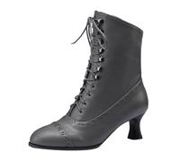 Générique Women's Vintage Ankle Boots With Heel Laces Gothic Medieval Shoes Short Boots Bottes Caoutchouc Homme (Grey, 36)