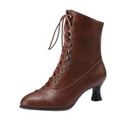 Générique Women's Vintage Ankle Boots With Heel Laces Gothic Medieval Shoes Short Boots Mini Jupe Plissée Sexy Courte (Brown, 37)