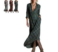Générique Womens Vintage Plaid Shirt Dress Long Sleeve V Neck Button Down Dresses Casual Plaid Maxi Dress with Pockets 2026 New (Green,TTG)