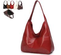 Générique Women's Vintage Shoulder Bag, Large Capacity Soft Vegan Leather Casual Tote, Stylish Everyday Handbag (Red,Magnetic)